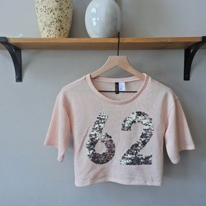 H&M divided pink & silver sequence crop top shirt